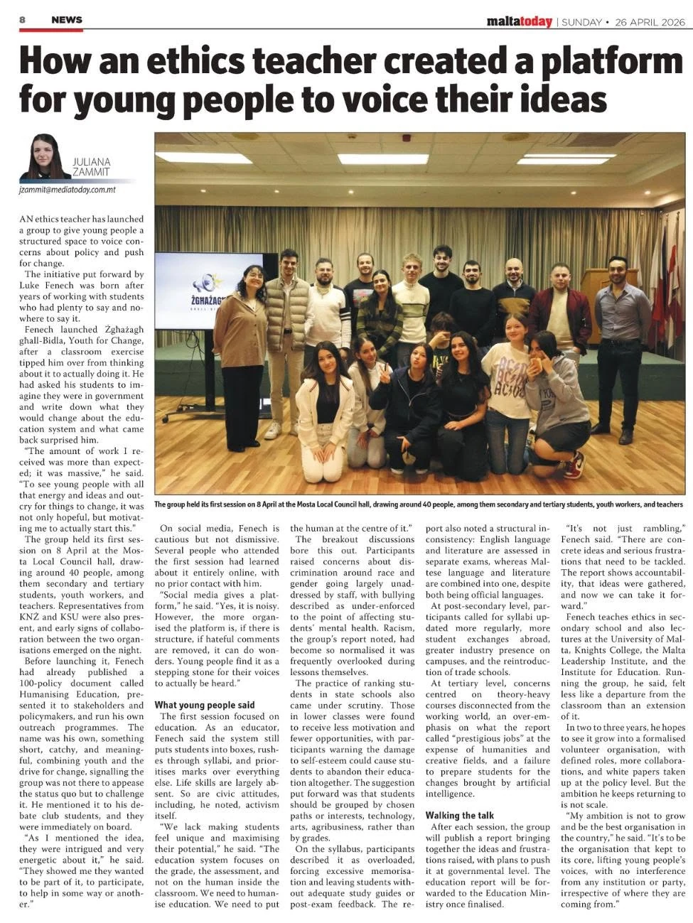 MaltaToday feature on Żgħażagħ għall-Bidla and youth participation